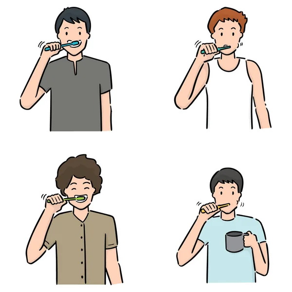 Vector Set People Brushing Teeth — Stock Vector