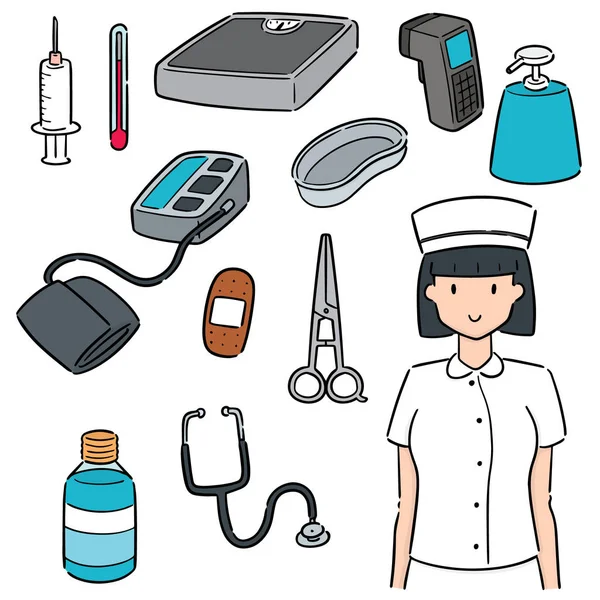 Vector Set Nurse Medical Equipment — Stock Vector