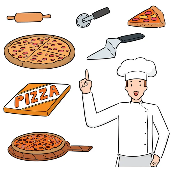 Conjunto Vetorial Pizza Pizza Chef —  Vetores de Stock