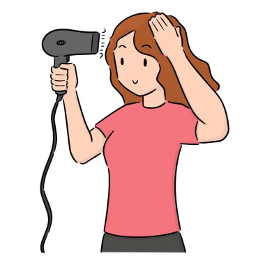 saç kurutma makinesi kullanan kadın vektör kümesi