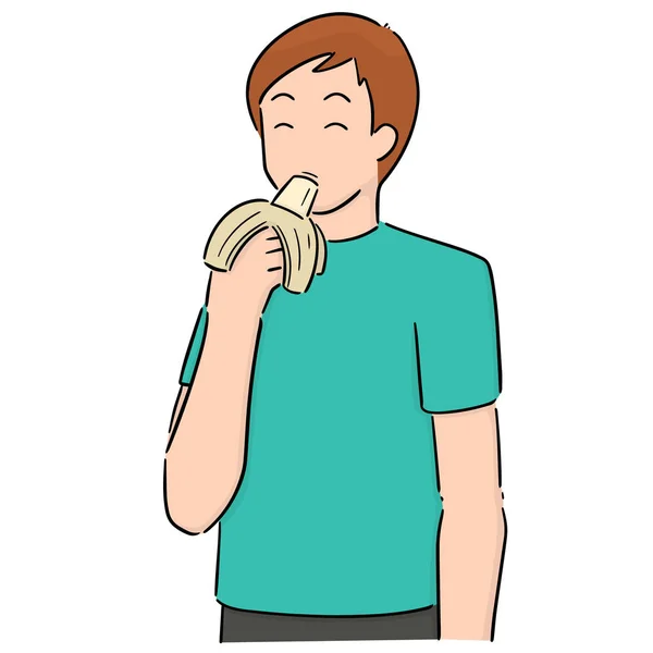 Vector Del Hombre Comer Plátano — Vector de stock