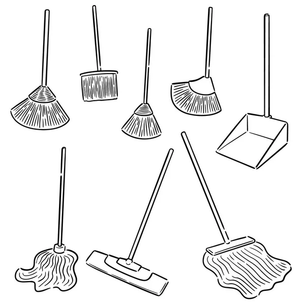 Vector Set Broom Cleaning Mop — Stock Vector