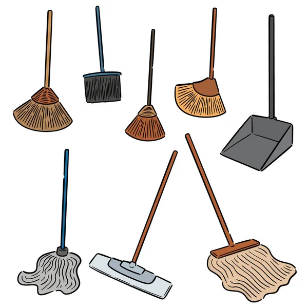 Vector Set Broom Cleaning Mop — Stock Vector