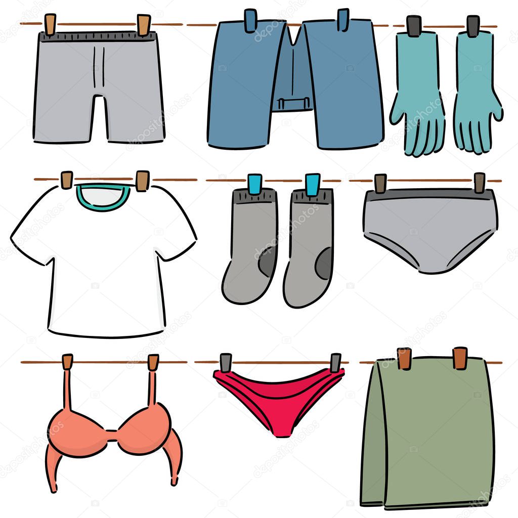 vector set of drying clothes