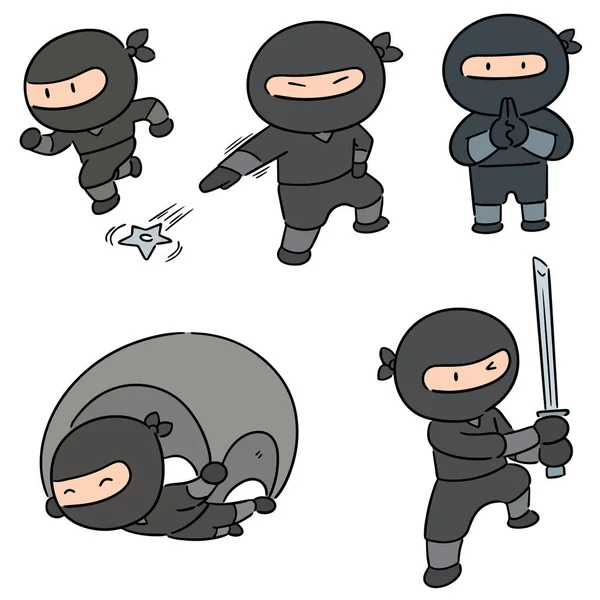 Insieme Vettoriale Ninja — Vettoriale Stock