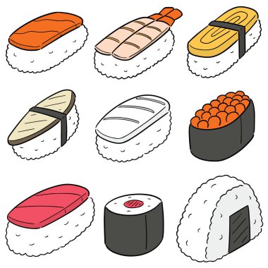 suşi (pirinç çiğ balık ile vektör kümesi)