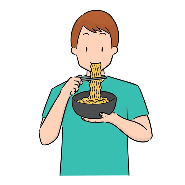 Vector Set Man Eten Noodle — Stockvector