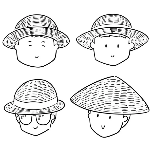 Ensemble Vectoriel Personnes Avec Chapeau Paille — Image vectorielle