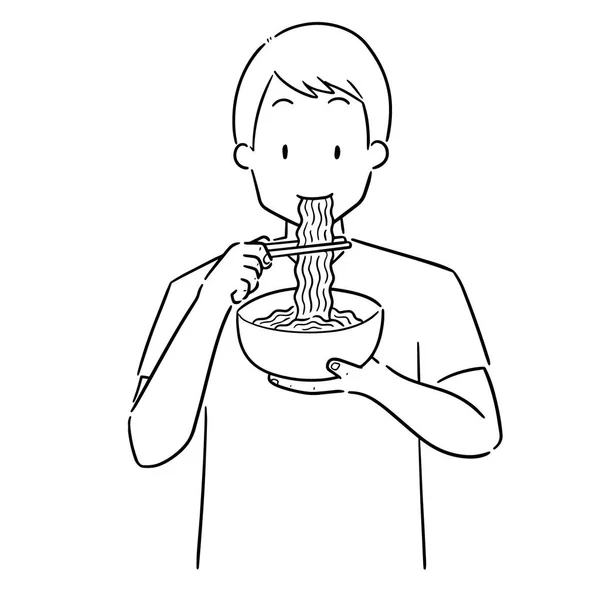 Insieme Vettore Uomo Mangiare Tagliatelle — Vettoriale Stock