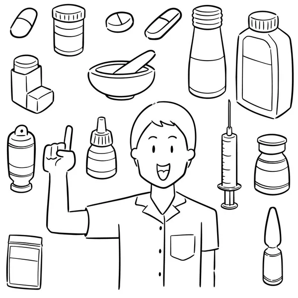 Jeu Vectoriel Pharmacien Médicament — Image vectorielle