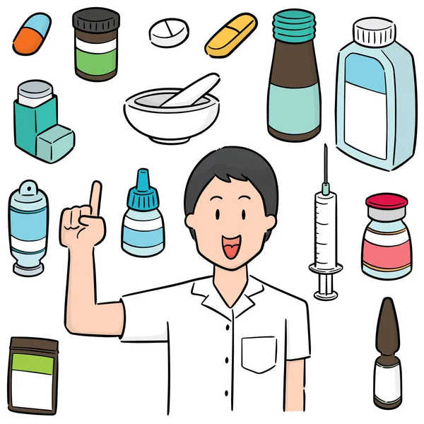 Vector Conjunto Farmacéutico Medicina — Vector de stock