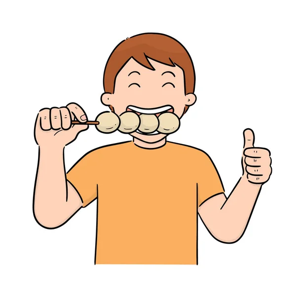 Vector Man Eating Meatball — Stock Vector