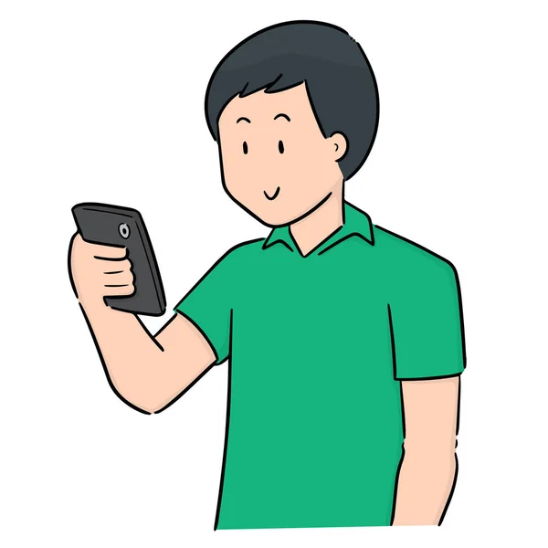 Vettore Dell Uomo Utilizzando Smartphone — Vettoriale Stock
