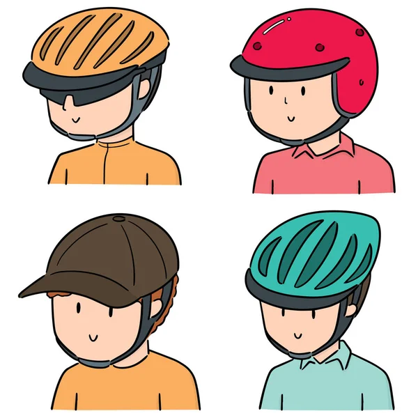 Vector Set People Wearing Helmet — Stock Vector
