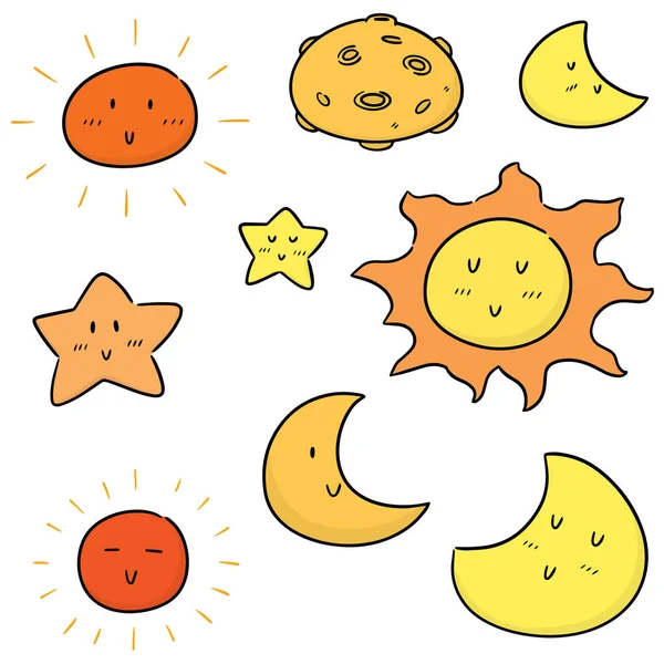 Ensemble Vectoriel Soleil Lune Étoile — Image vectorielle
