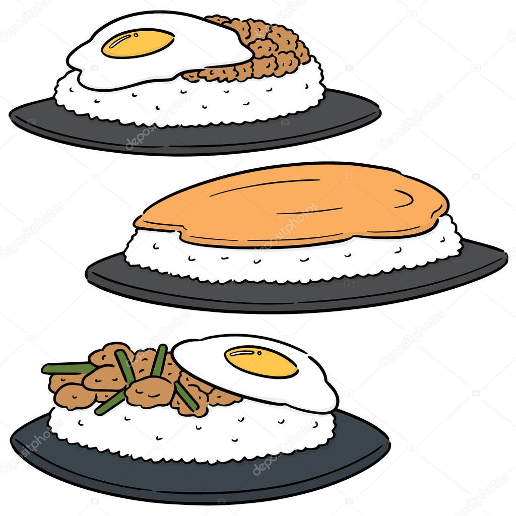 vector set of fried egg and rice