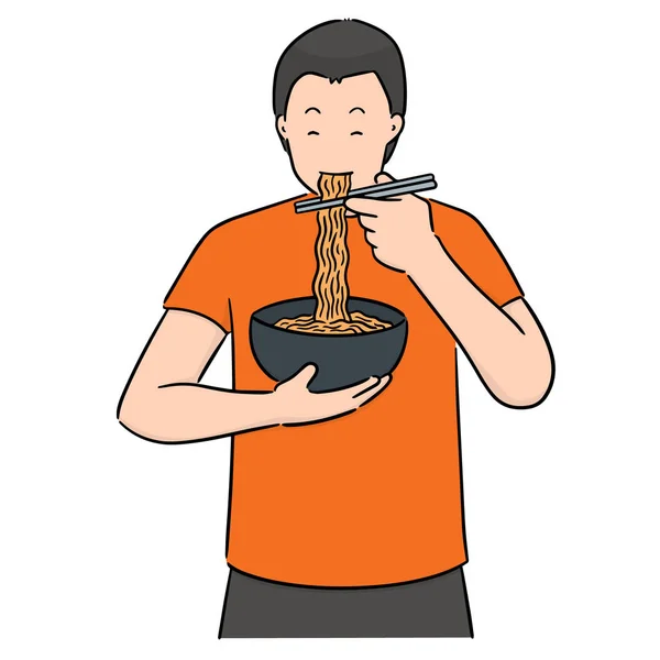 男のベクトルが麺を食べる — ストックベクタ