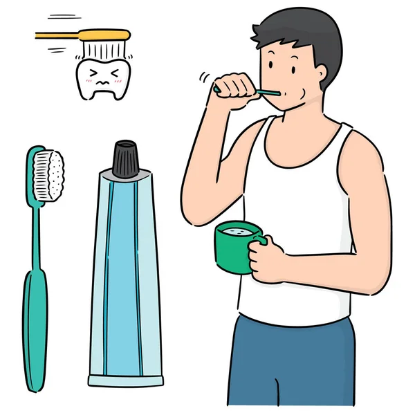 Vector Set Man Brushing Teeth — Stock Vector