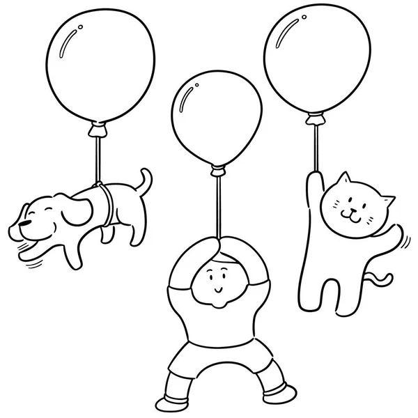 Vector Set Man Animal Balloon — Stock Vector