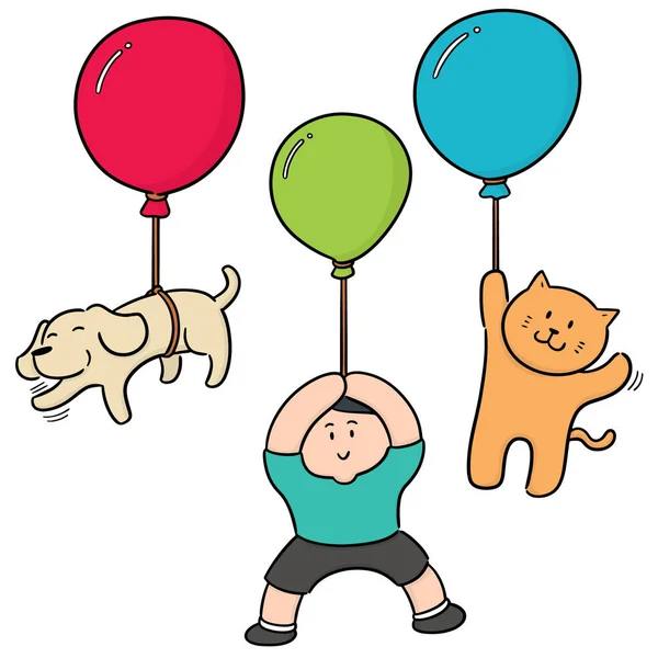 Vector Conjunto Hombre Animal Con Globo — Archivo Imágenes Vectoriales