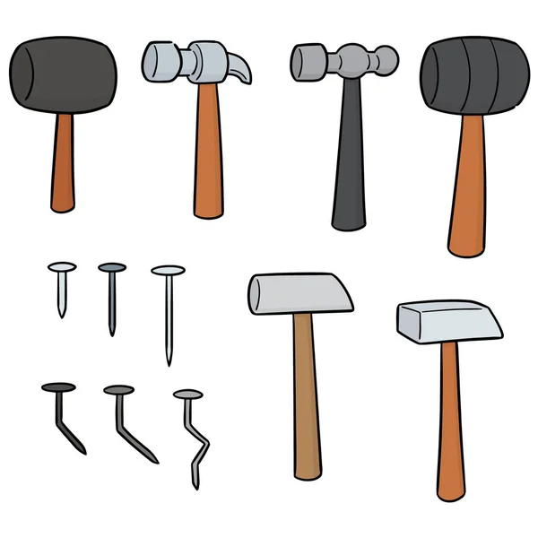 Vector Set Hammer Nails — Stock Vector