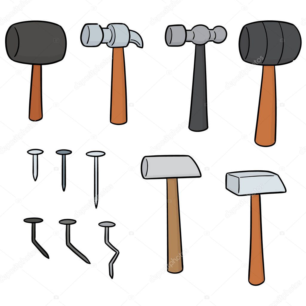 vector set of hammer and nails