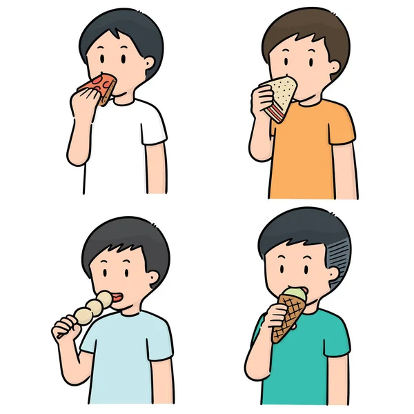 Vector Conjunto Personas Comiendo — Vector de stock