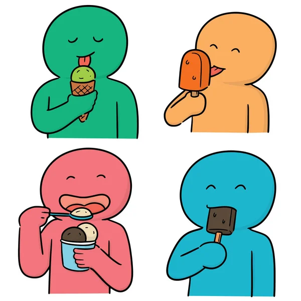 Vector Set Men Eating Ice Cream — Stock Vector