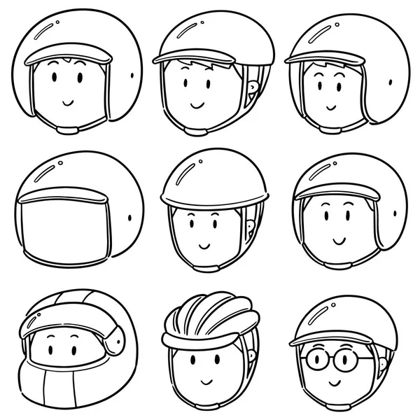 Vector Set People Wearing Helmet — Stock Vector