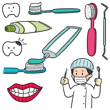 diş hekimi ve diş ekipman vektör kümesi