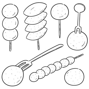 köfte, Balık top, domuz topu ve karides top vektör kümesi