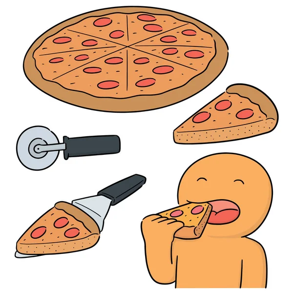 Vector Conjunto Hombre Comiendo Pizza — Vector de stock