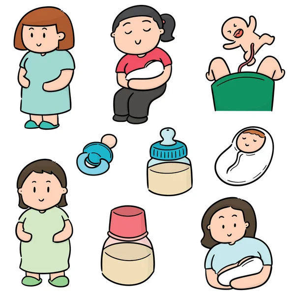 妊娠中の女性と赤ちゃんのベクトルを設定 — ストックベクタ