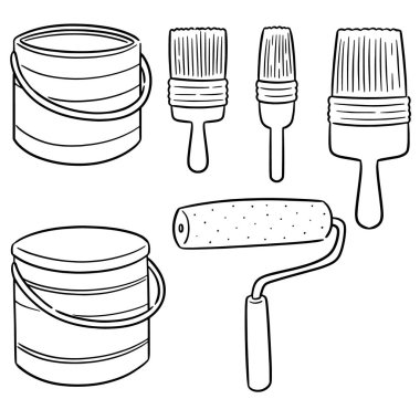 vektör set boya kovası ve boya fırçası