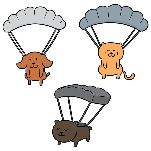 Vector Set Dierlijke Parachutespringen — Stockvector