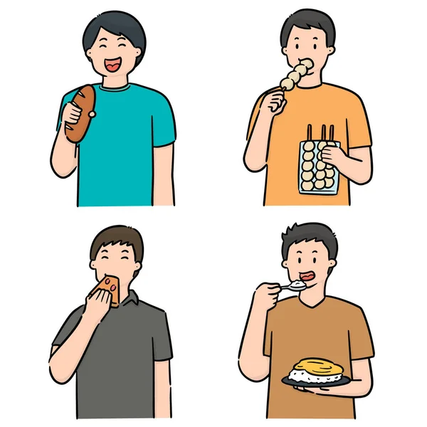 Vector Set People Eating — Stock Vector