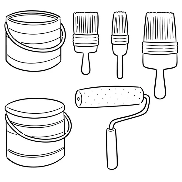 向量集的油漆桶 油漆刷 — 图库矢量图片