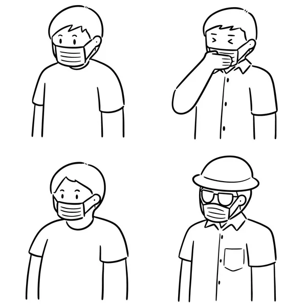 医療保護マスクを使用している人々 のベクター セット — ストックベクタ