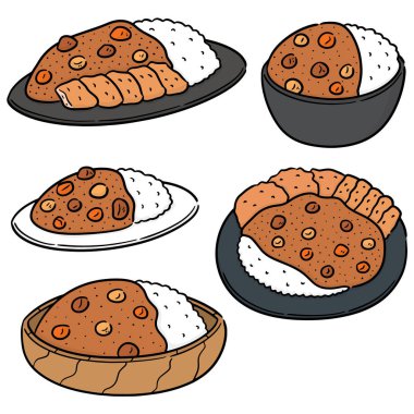 vektör set köri pirinç