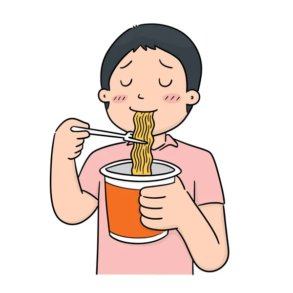 Vector Man Eat Noodle — Stock Vector