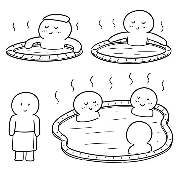 vector set of people bathing in hot water pool