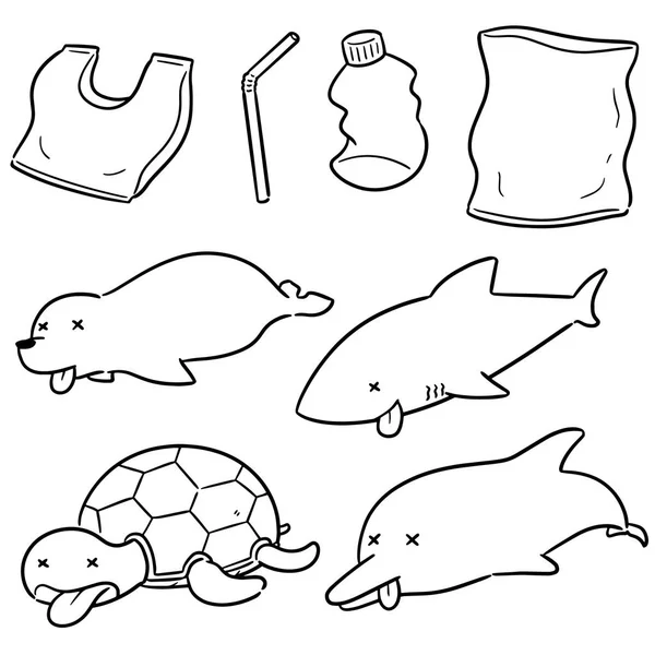 Vector Set Van Aquatische Dieren Kunststof — Stockvector