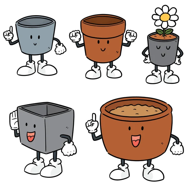 Vector Set Pots Cartoon — Stock Vector