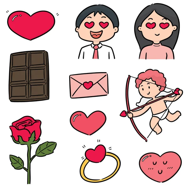 Conjunto Vetorial Desenhos Animados Valentine — Vetor de Stock