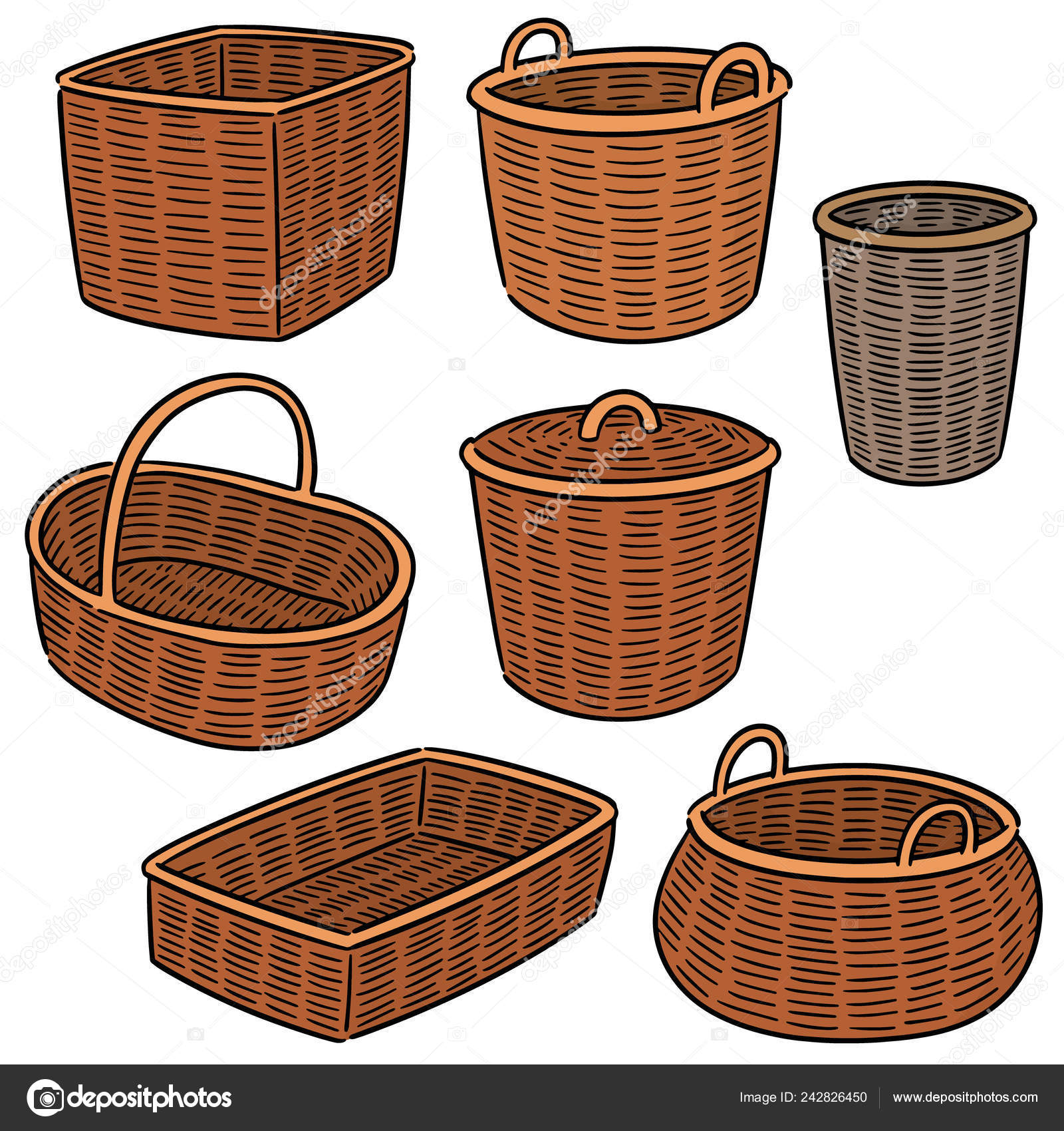 Vector Set Wicker Basket Stock Illustration by ©ourlifelooklikeballoon
