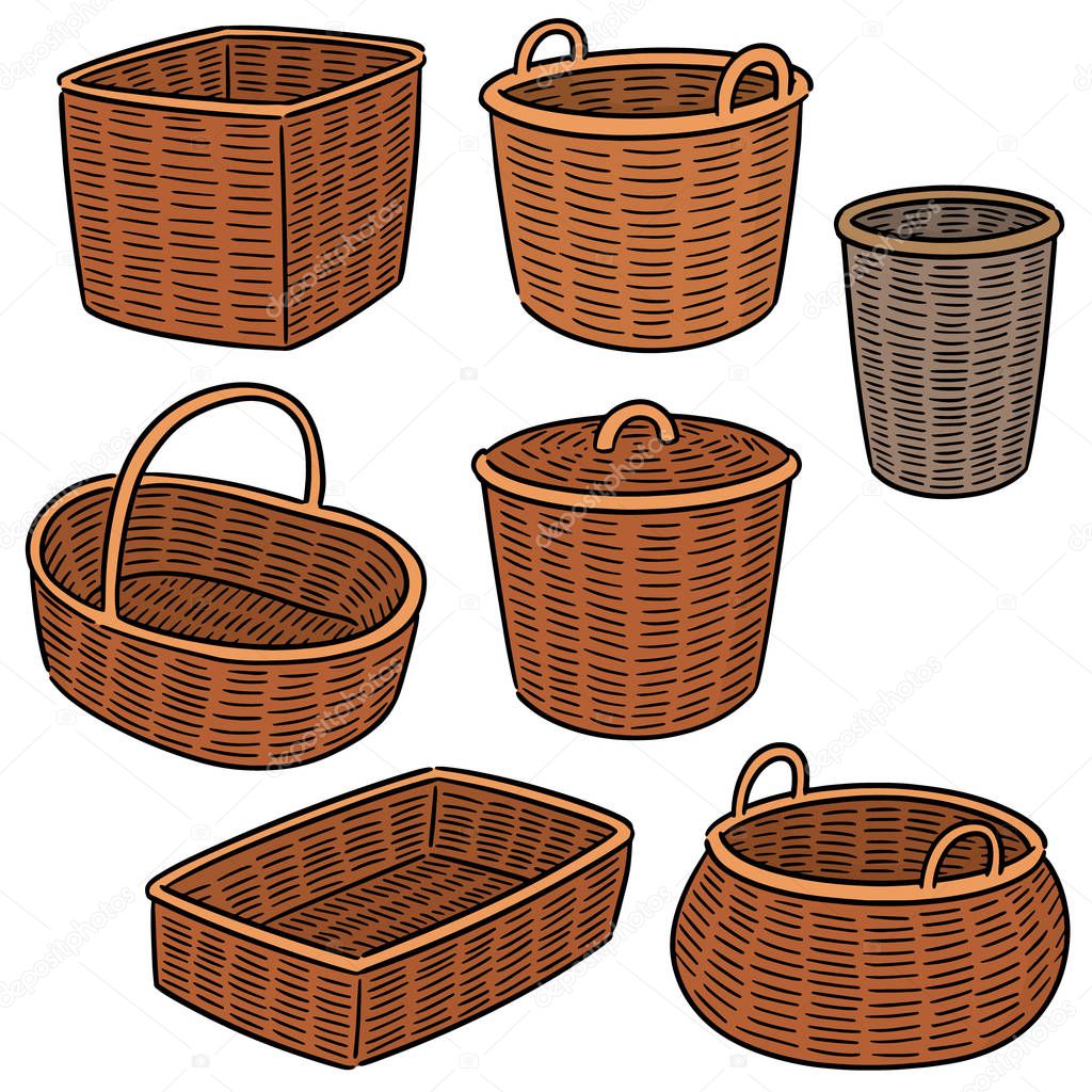 vector set of wicker basket