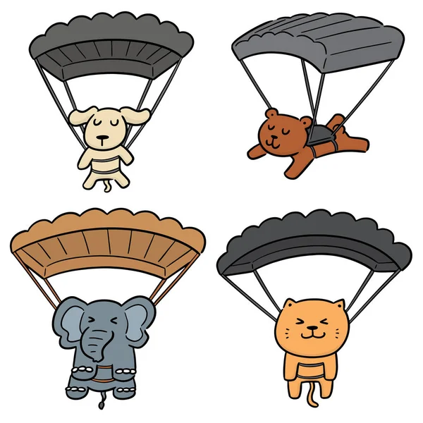 Vector set of animal parachuting — Stock Vector