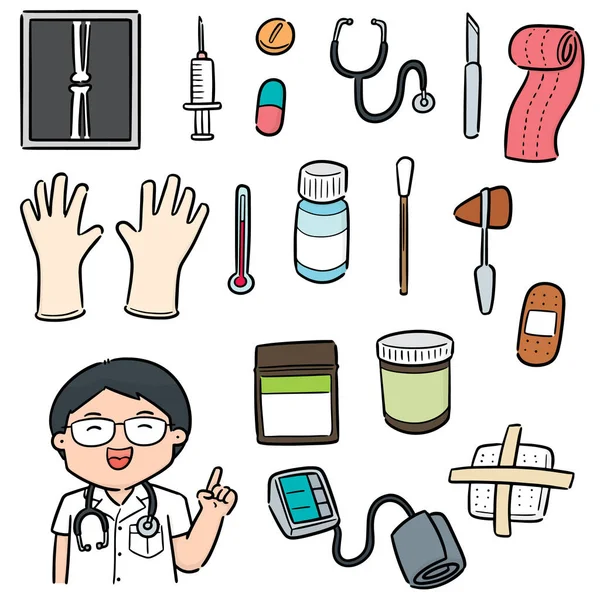 Vektor-Set von medizinischem Personal und medizinischen Geräten — Stockvektor