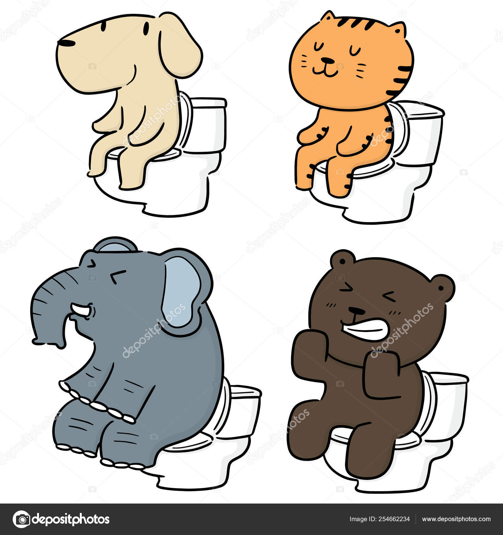 Vector set of animal using flush toilet Stock Vector by