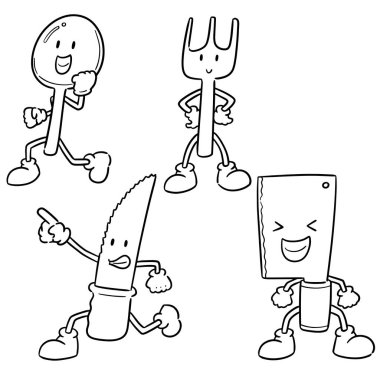 kaşık, çatal ve bıçak çizgi film dizi vektör